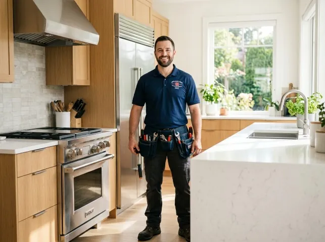 Appliance Repair Hero technician in a Barryton, MI kitchen after an appliance repair